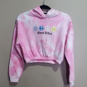 Urban Kids Pink Tie-Dye Hoodie with Good Vibes Print Size Large